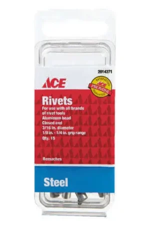 Ace 3/16 in. D X 1/4 in. Steel Rivets Silver 15 pk, Pack of 10 Authentic