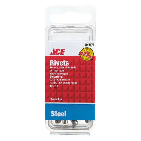 Ace 3/16 in. D X 1/4 in. Steel Rivets Silver 15 pk, Pack of 10 Authentic