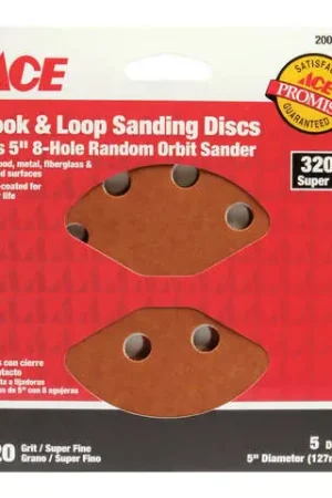Ace 5 in. Aluminum Oxide Hook and Loop Sanding Disc 320 Grit Super Fine 5 pk, Pack of 5 Budget