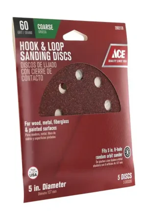 Ace 5 in. Aluminum Oxide Hook and Loop Sanding Disc 60 Grit Coarse 5 pk, Pack of 5 Shop Now
