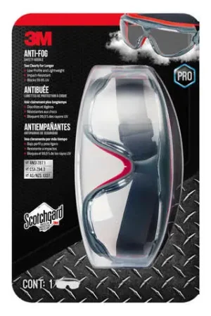 3M Scotchgard Anti-Fog Modern/Sleek Safety Goggles Clear Lens Gray/Red Frame 1 pc New Release