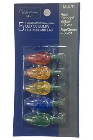 Celebrations Blue LED C6 Multicolored 5 ct Replacement Christmas Light Bulbs Final Sale
