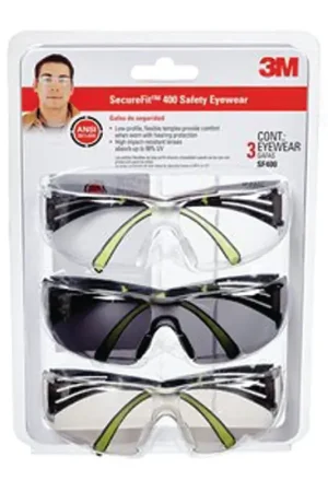 3M SF400-W-3PK Safety Eyewear, Clear/Gray Lens, Neon Green/Black Frame, Anti-Fog, Scratch-Resistant Lens Best Price
