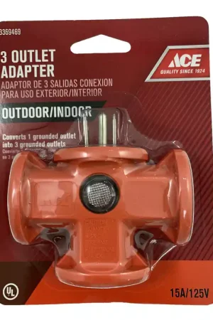 Ace Grounded 3 outlets Adapter 1 pk Fresh Stock