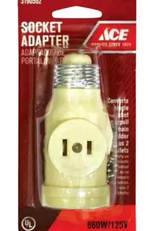Ace Plastic Medium Base Pull Chain Socket w/Outlet 1 pk Weekend Sale