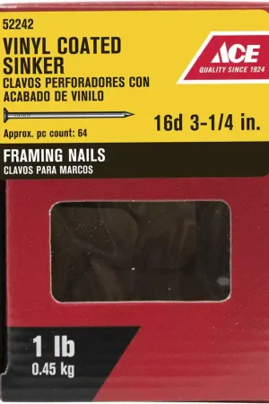 Ace 16D 3-1/4 in. Sinker Vinyl Steel Nail Checkered Head 1 lb Weekend Sale