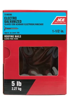 Ace 1-1/2 in. Roofing Electro-Galvanized Steel Nail Large Head 5 lb Get Yours