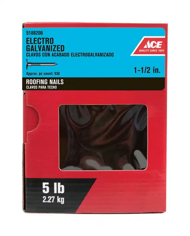Ace 1-1/2 in. Roofing Electro-Galvanized Steel Nail Large Head 5 lb Get Yours