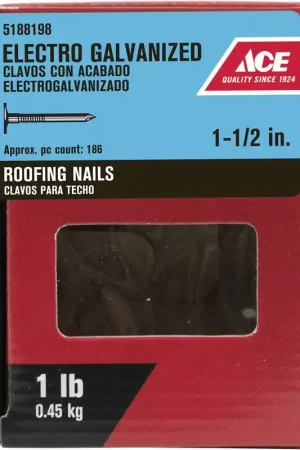 Ace 1-1/2 in. Roofing Electro-Galvanized Steel Nail Large Head 1 lb Brand New