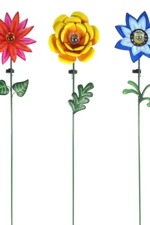 Alpine Multicolored Glass/Metal 60 in. H Flower Solar Garden Stake, Pack of 9 Luxury