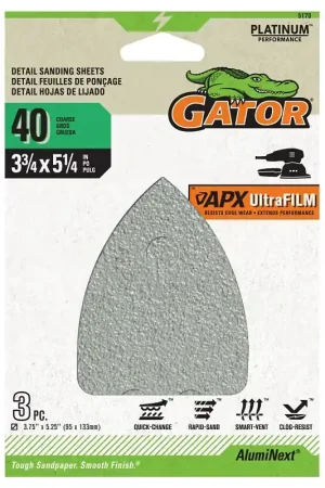 Affordable Gator 5170 Sanding Sheet, 3-3/4 in W, 5-1/4 in L, 40 Grit, Coarse, Aluminum Oxide Abrasive, Film Backing