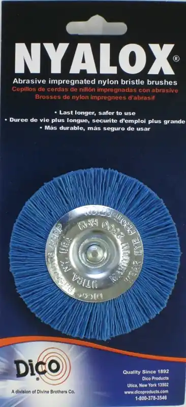 Cheap Dico 541-783-3 Mounted Wheel Brush, 3 in Dia, Nylon Bristle, 1/4 in Arbor/Shank