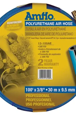 Amflo 13-100AE Air Hose, 3/8 in OD, 100 ft L, MNPT, 300 psi Pressure, Polyurethane, Blue Clearance