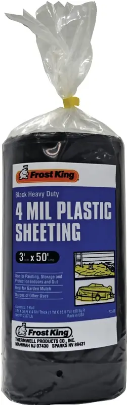 Crafted Frost King P350BW Polyethylene Sheeting, 50 ft L, 3 ft W, 4 mil Thick, Black