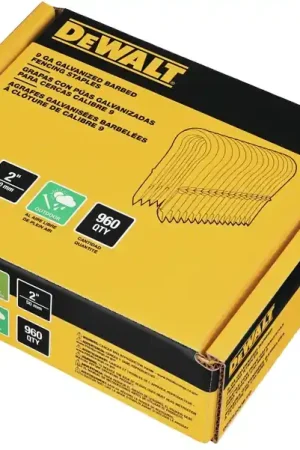 Brand New DEWALT DFS9200B1G Series Barbed Fence Staple, 2 in L, Aluminum/Zinc, 9 ga Wire, 9 ga Gauge, Galvanized Steel, 960/PK