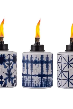 TIKI Blue/White Glass 5.75 in. Tiedye Tabletop Torch 1 pc, Pack of 6 Fast Shipping
