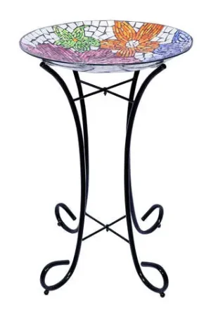 Alpine Multicolored Glass/Metal 23 in. Floral Bird Bath with Stand Last Chance