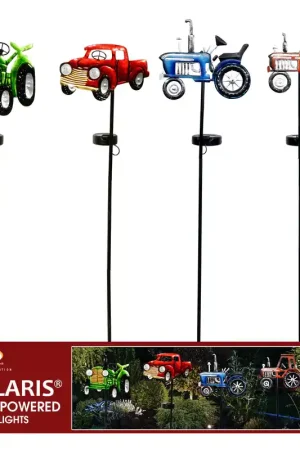 Alpine Solaris Assorted Metal 36 in. H Vintage Farm Vehicle Solar Garden Stake, Pack of 12 Fresh Stock