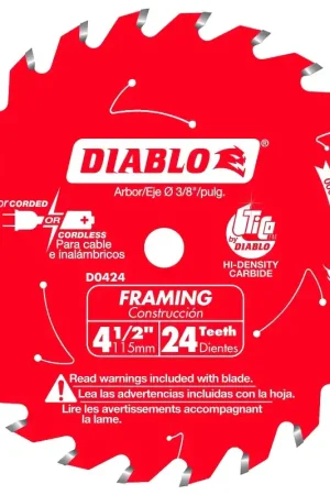 While Supplies Last Diablo D0424X Saw Blade, 4-1/2 in Dia, 3/8 in Arbor, 24-Teeth, Applicable Materials: Wood
