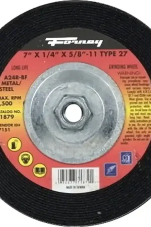 While Supplies Last Forney 71879 Grinding Wheel, 7 in Dia, 1/4 in Thick, 5/8-11 Arbor, 24 Grit, Coarse, Aluminum Oxide Abrasive