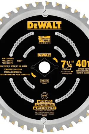 Authentic DEWALT DWA31740 Decking Saw Blade, 7-1/4 in Dia, 5/8 in Arbor, 40-Teeth