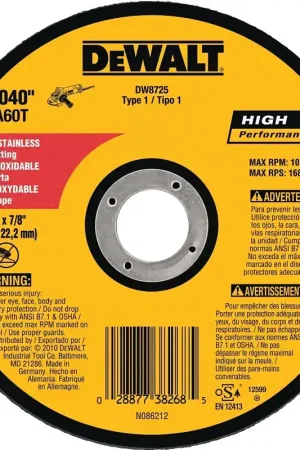 Certified DEWALT DW8725 Cutting Wheel, 6 in Dia, 0.04 in Thick, 7/8 in Arbor, Very Fine, Aluminum Oxide Abrasive