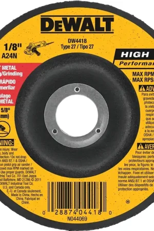 Buy Direct DEWALT DW4418 Grinding Wheel, Applicable Materials: Metal, 4 in Dia, 1/8 in Thick, 5/8 in Arbor, 24 Grit, Very Coarse