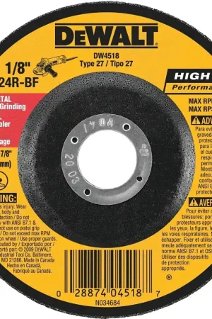 Buy Direct DEWALT DW4518 Grinding Wheel, 4-1/2 in Dia, 1/8 in Thick, 7/8 in Arbor, 24 Grit, Very Coarse, Aluminum Oxide Abrasive