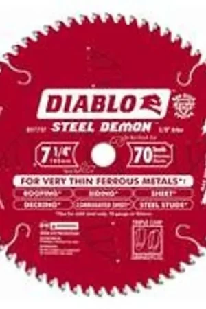 Authentic Diablo Steel Demon D0770FA Circular Saw Blade, 7-1/4 in Dia, 5/8 in Arbor, 70-Teeth, TiCo Cutting Edge, Pack of 5