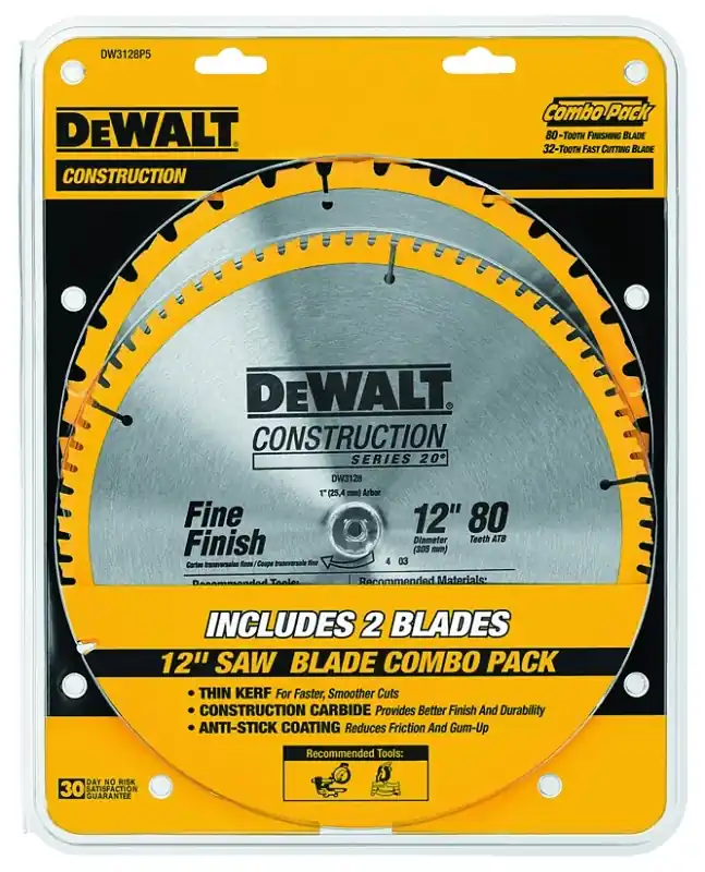 Affordable DEWALT DW3128P5 Saw Blade, 12 in Dia, 1 in Arbor, 32-Teeth, Carbide Cutting Edge, ATB Teeth, 0.069 in Thick