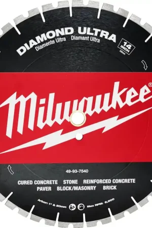 Hot Deal Milwaukee 49-93-7540 Saw Blade, 14 in Dia, 1 in Arbor, Diamond Cutting Edge, Segmented Rim