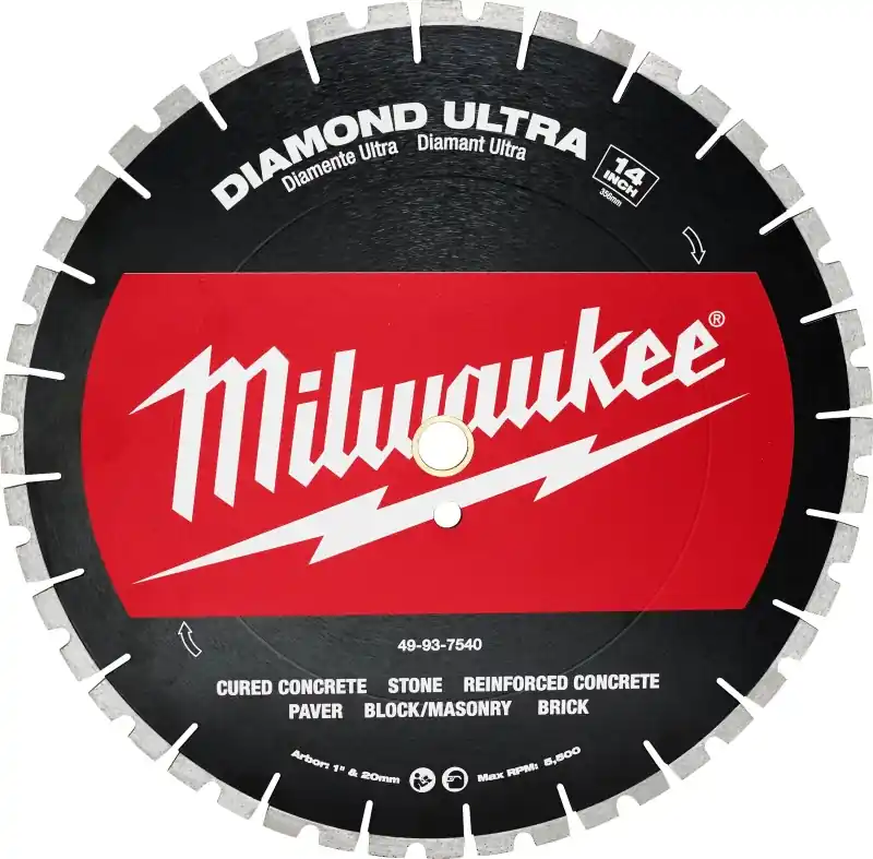 Hot Deal Milwaukee 49-93-7540 Saw Blade, 14 in Dia, 1 in Arbor, Diamond Cutting Edge, Segmented Rim