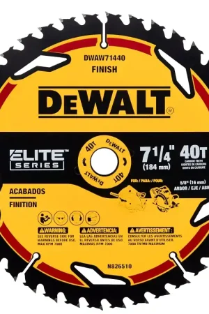 New Arrival DEWALT ELITE Series DWAW71440 Circular Saw Blade, 7-1/4 in Dia, 5/8 in Arbor, 40-Teeth, Tungsten Carbide Cutting Edge
