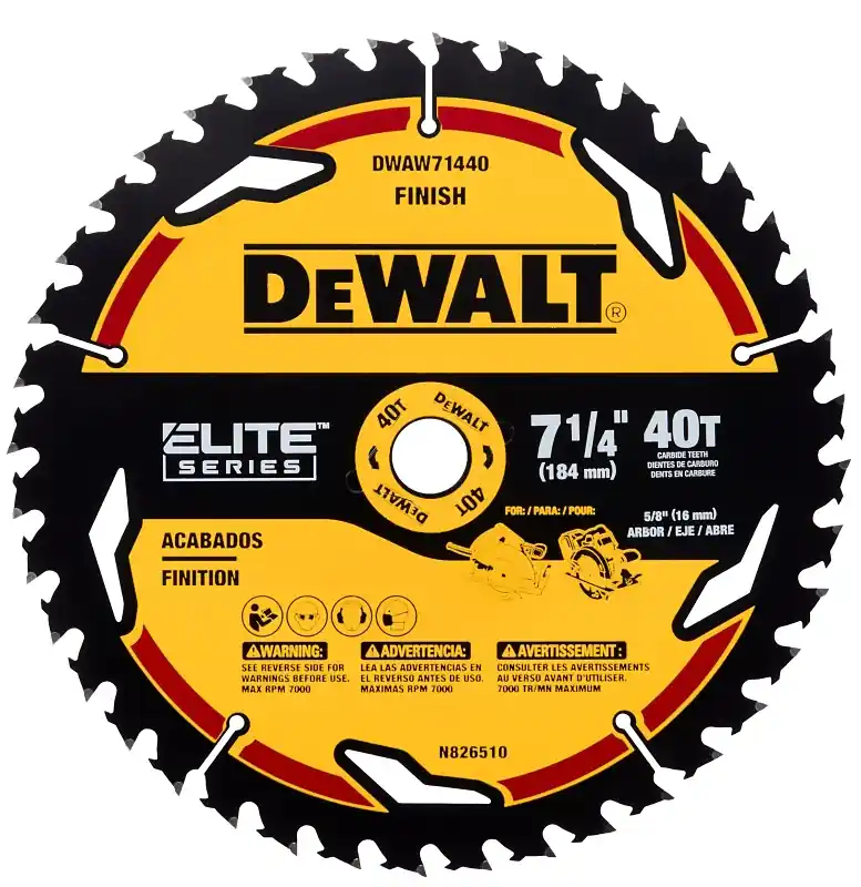New Arrival DEWALT ELITE Series DWAW71440 Circular Saw Blade, 7-1/4 in Dia, 5/8 in Arbor, 40-Teeth, Tungsten Carbide Cutting Edge