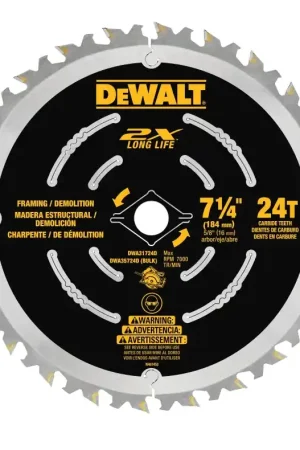 Deal DEWALT DWA35724DB10 Saw Blade, 7-1/4 in Dia, 5/8 in Arbor, 24-Teeth, Carbide Cutting Edge, Applicable Materials: Wood