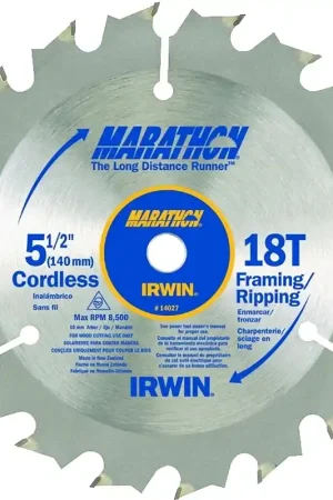 Irwin Marathon 14027 Circular Saw Blade, 5-1/2 in Dia, 0.39 in Arbor, 18-Teeth, Carbide Cutting Edge Luxury